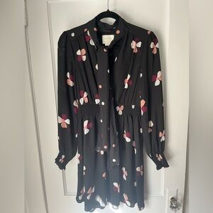 Kate Spade black print dress with tie at neck size small